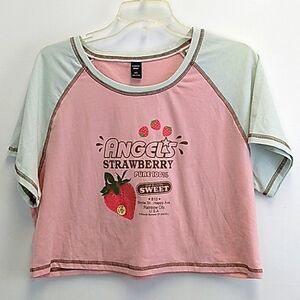 Graphic Crop Top‎ Baby Tee Size XL Shein Strawberry's Pink Colorblock
